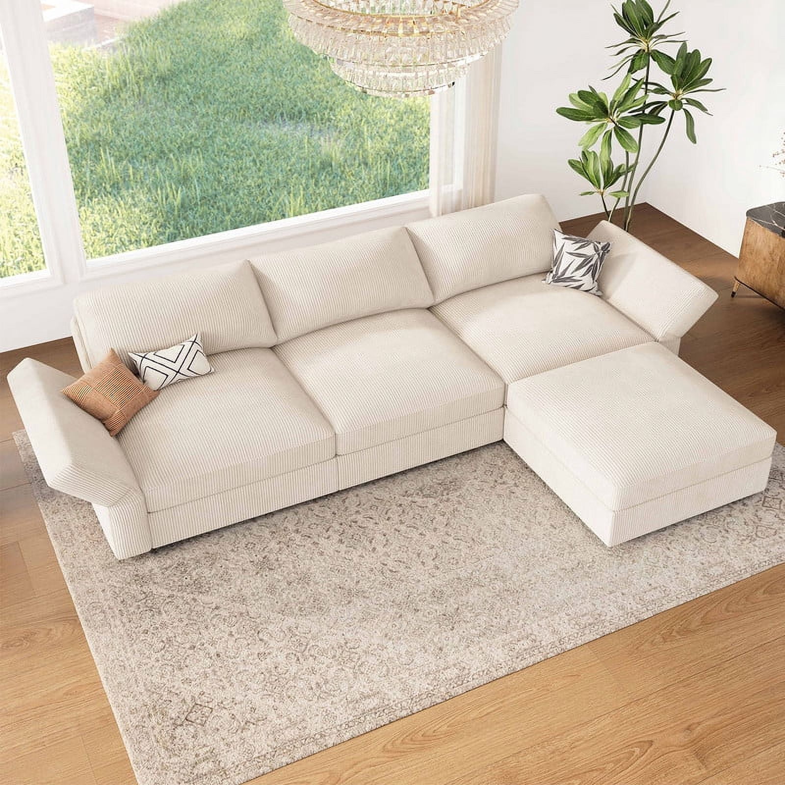 HONBAY 118” Oversized L-Shape Corduroy Modular Sofa Couch with Hidden Storage for Living Room ...