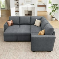 HONBAY 83.4" Convertible Pull-Out Sleeper Sofa, Modular Sectional Sofa Bed with Storage for Living Room and Apartment, Bluish Grey