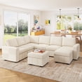 thumbnail image 1 of Marrber Beige Oversized 8-Seater Pull-Out Sofa Bed, Modular Sectional with Storage, L/U-Shaped Corduroy Cloud Couch for Living Room, 1 of 10