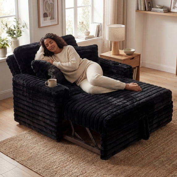 Marrber 52" 3-in-1 Convertible Sofa Bed Sleeper Loveseat, Plush Corduroy with Reclining Backrest & Cup Holders for Small Space