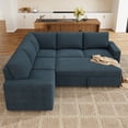 thumbnail image 1 of Marrber Blue 87" Compact Corner L Shaped Convertible Sectional Sofa with Pull Out Bed and Storage, Corduroy Tufted, 1 of 9
