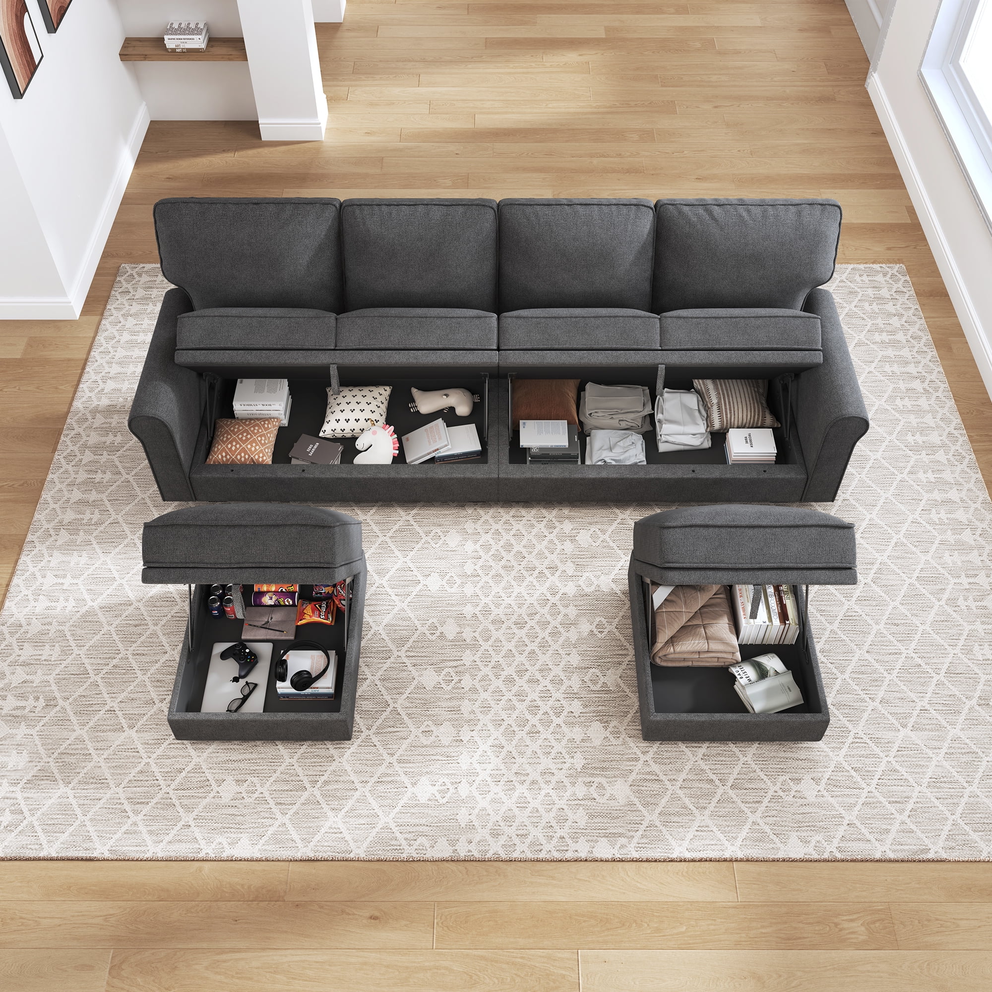 HONBAY Contemporary UShaped Sectional Storage Sofa and Hidden Storage