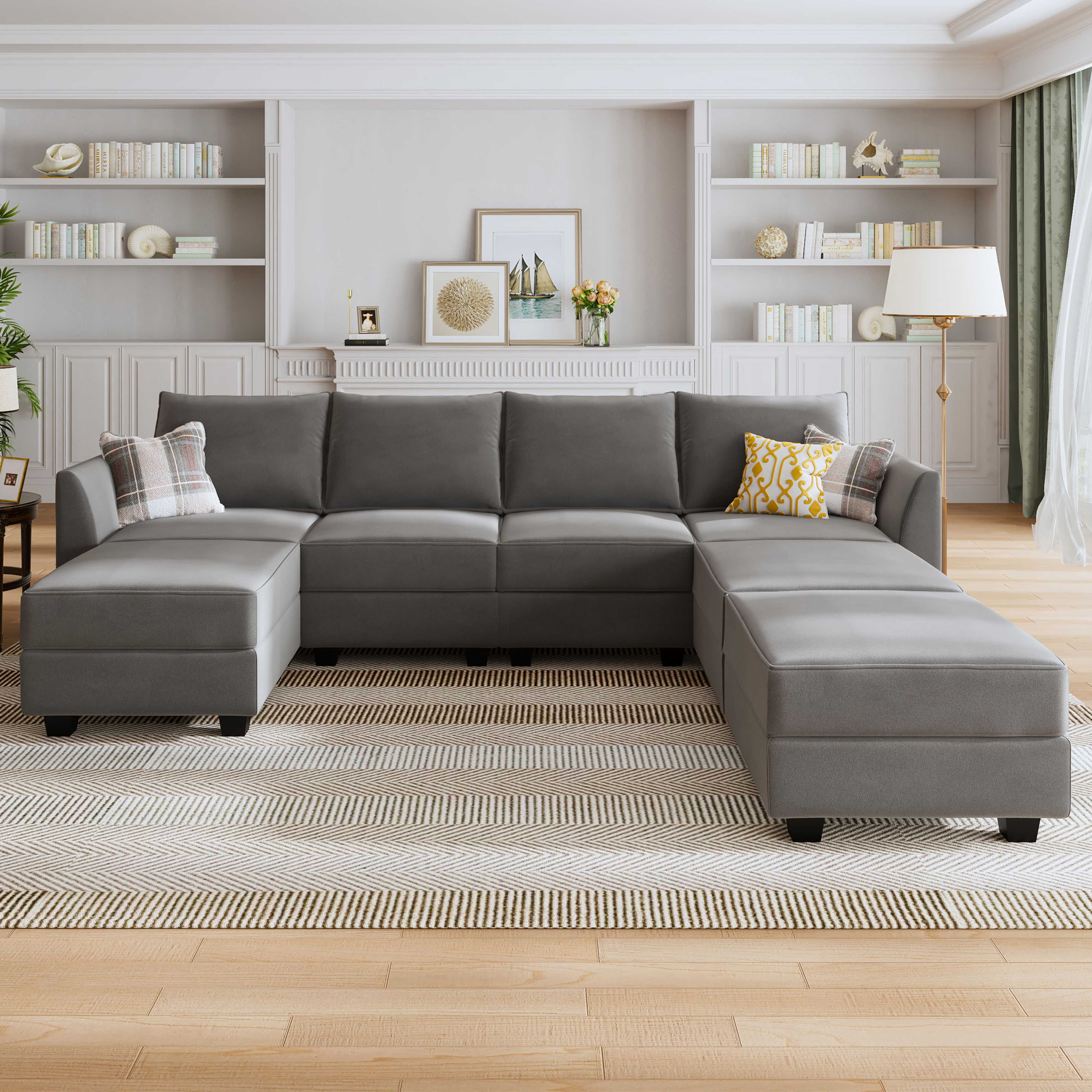 HONBAY Convertible Gray Sectional Sofa Couch , Dull Grey