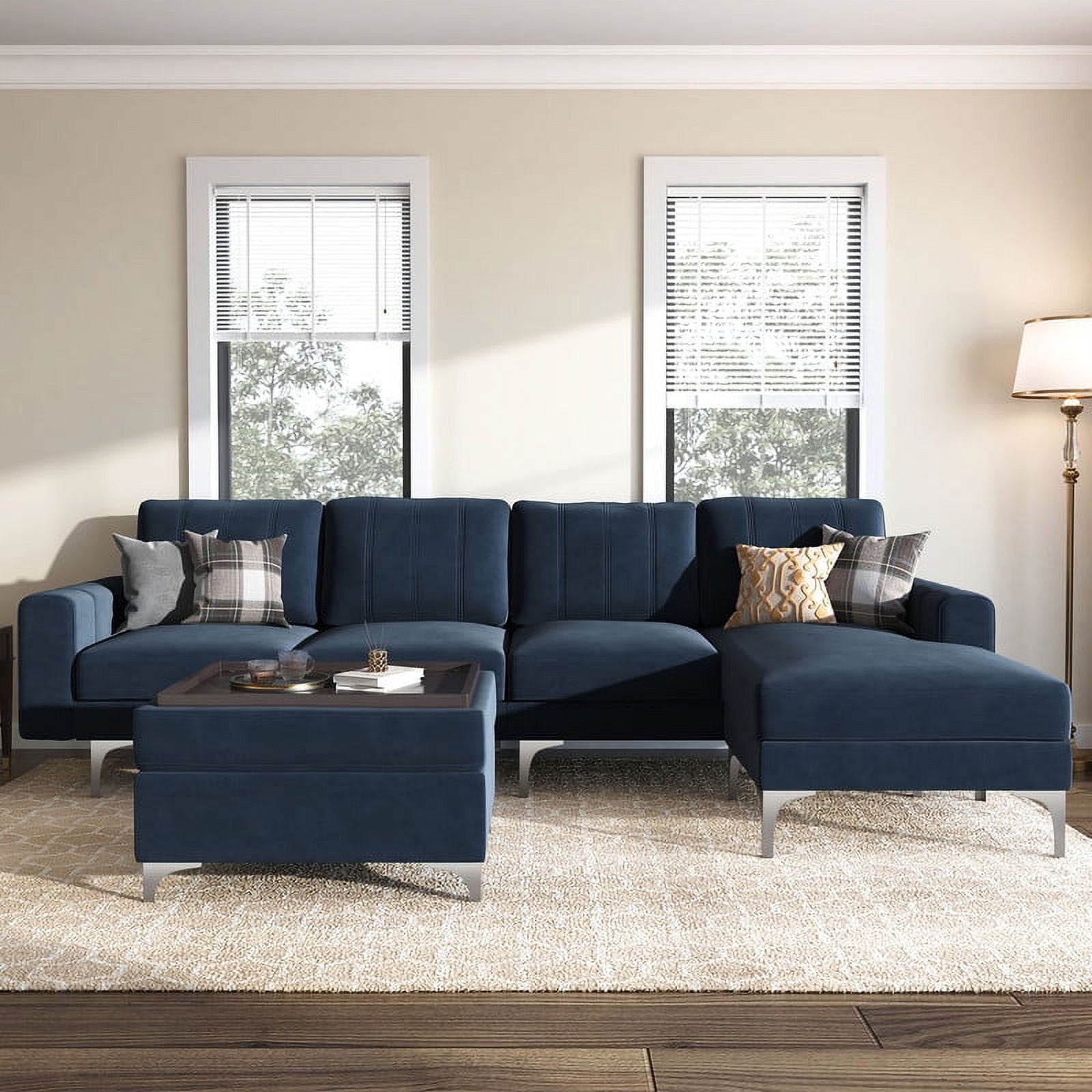 Honbay 4-Seat L-Shaped Sectional Sofa with Storage Ottoman Set