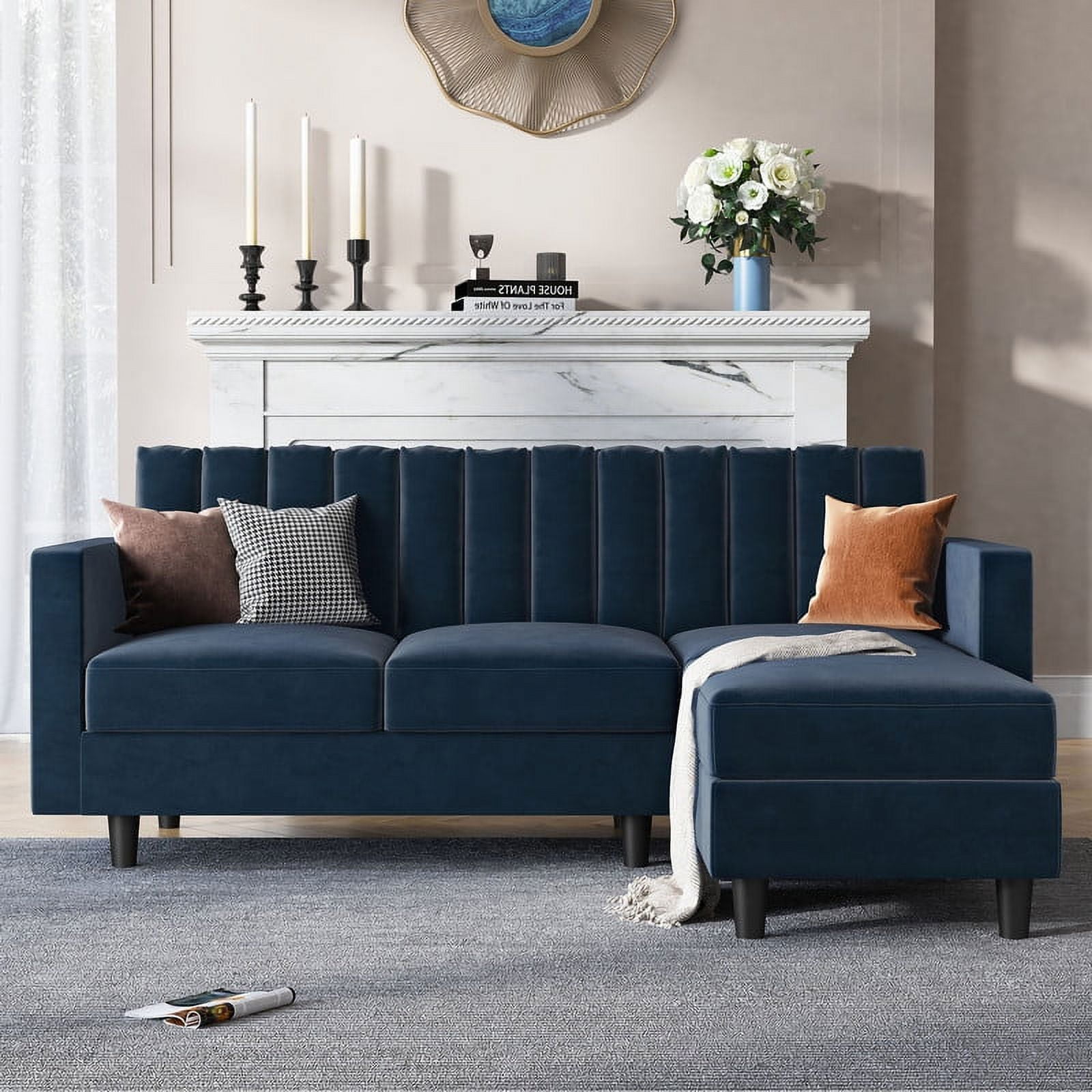 HONBAY Convertible Sectional Sofa Couch, LShaped, Dark Blue with
