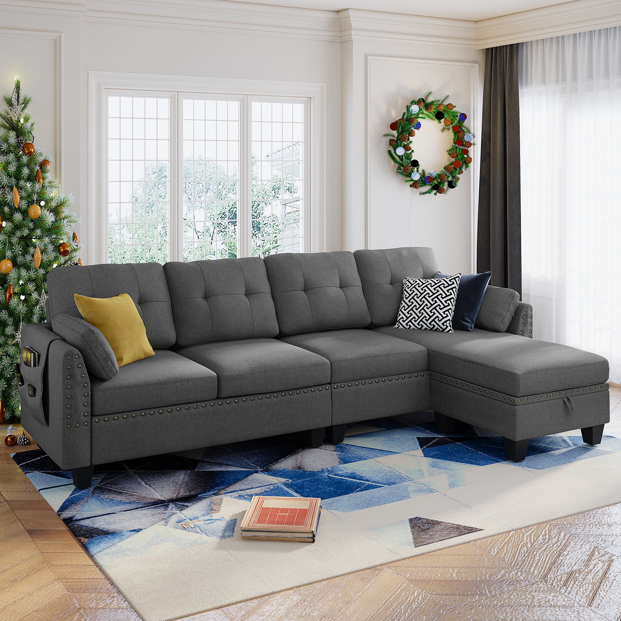 HONBAY Convertible Sectional Sofa LShape Couch with Storage Ottoman