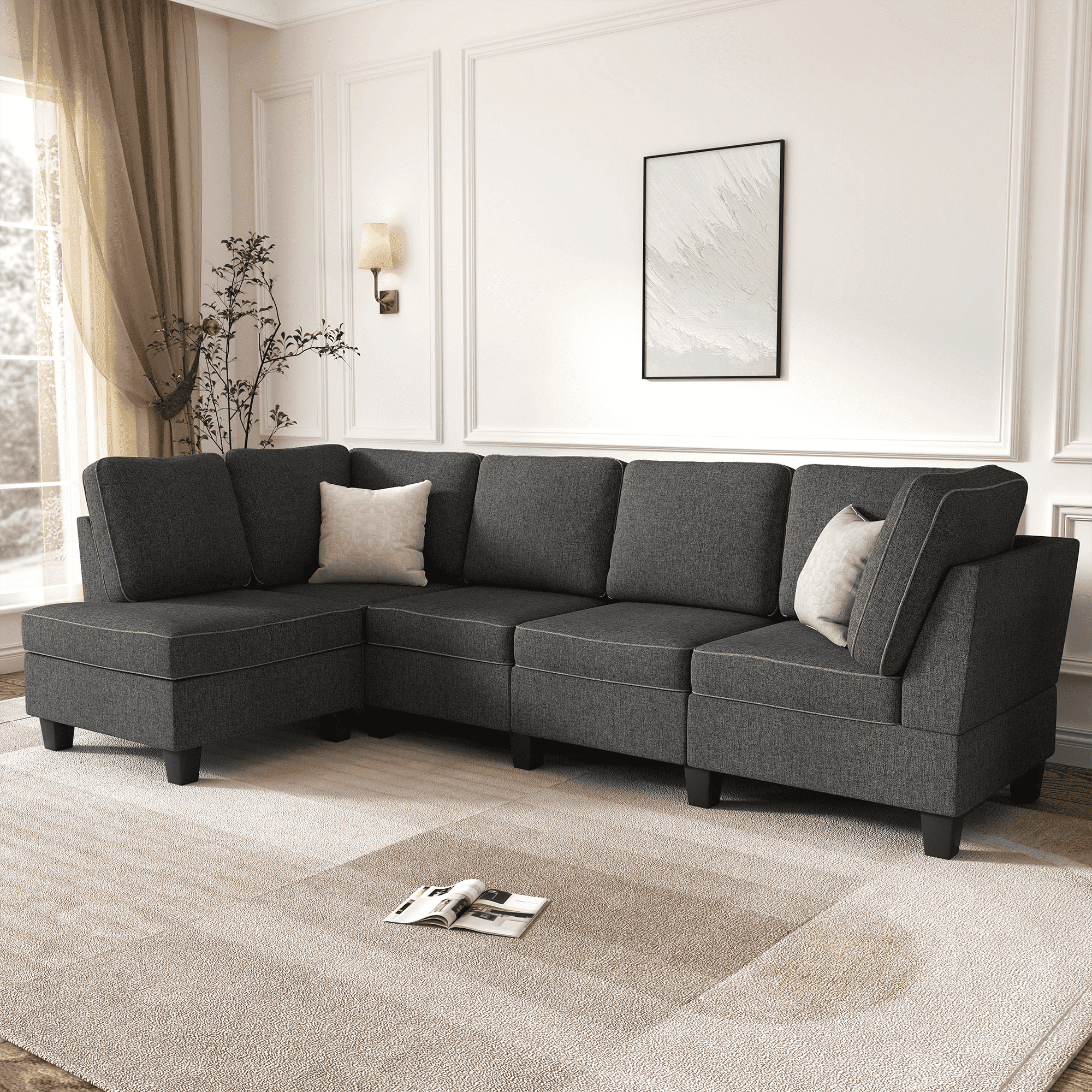 HONBAY Convertible Sectional Sofa, L Shape Couch, Dark Gray