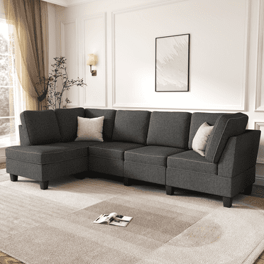 HONBAY Convertible Sectional Sofa Modern L Shape Couch for Living Room, Dark Gray