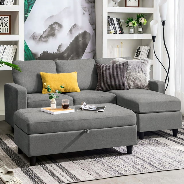 HONBAY Convertible Sectional Sofa Set L Shaped Couch with Chaise ...