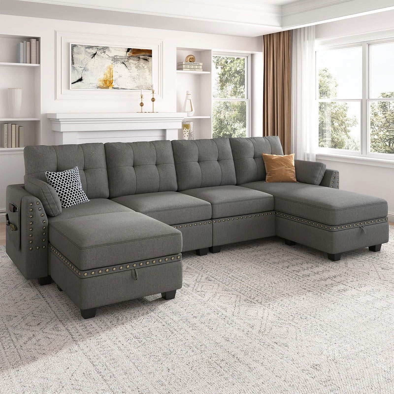HONBAY Convertible Sectional Sofa Set Reversible Sectional Couch with
