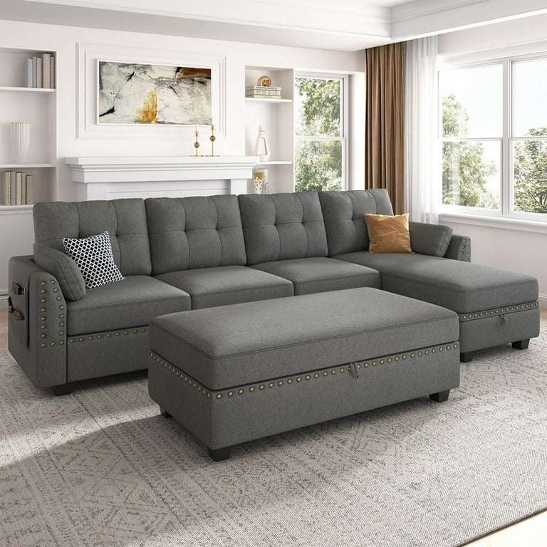 Living spaces gray sectional deals