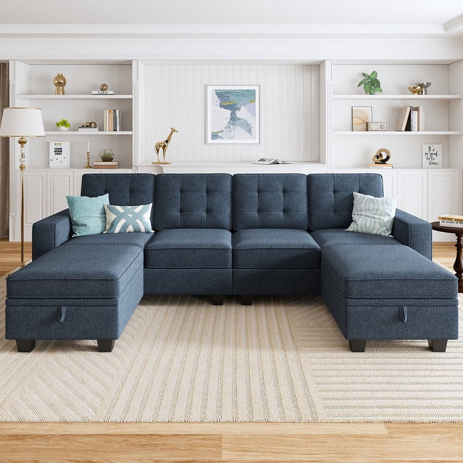 HONBAY Convertible Sectional Sofa UShape Couch with Storage Ottoman