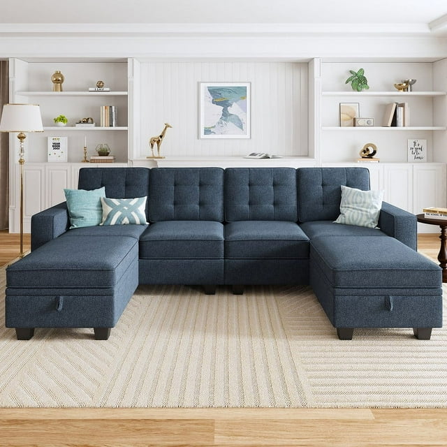 HONBAY Convertible Sectional Sofa UShape Couch with Storage Ottoman