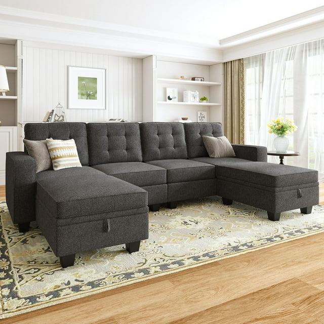 HONBAY Convertible Sectional Sofa UShape Couch with Storage Ottoman