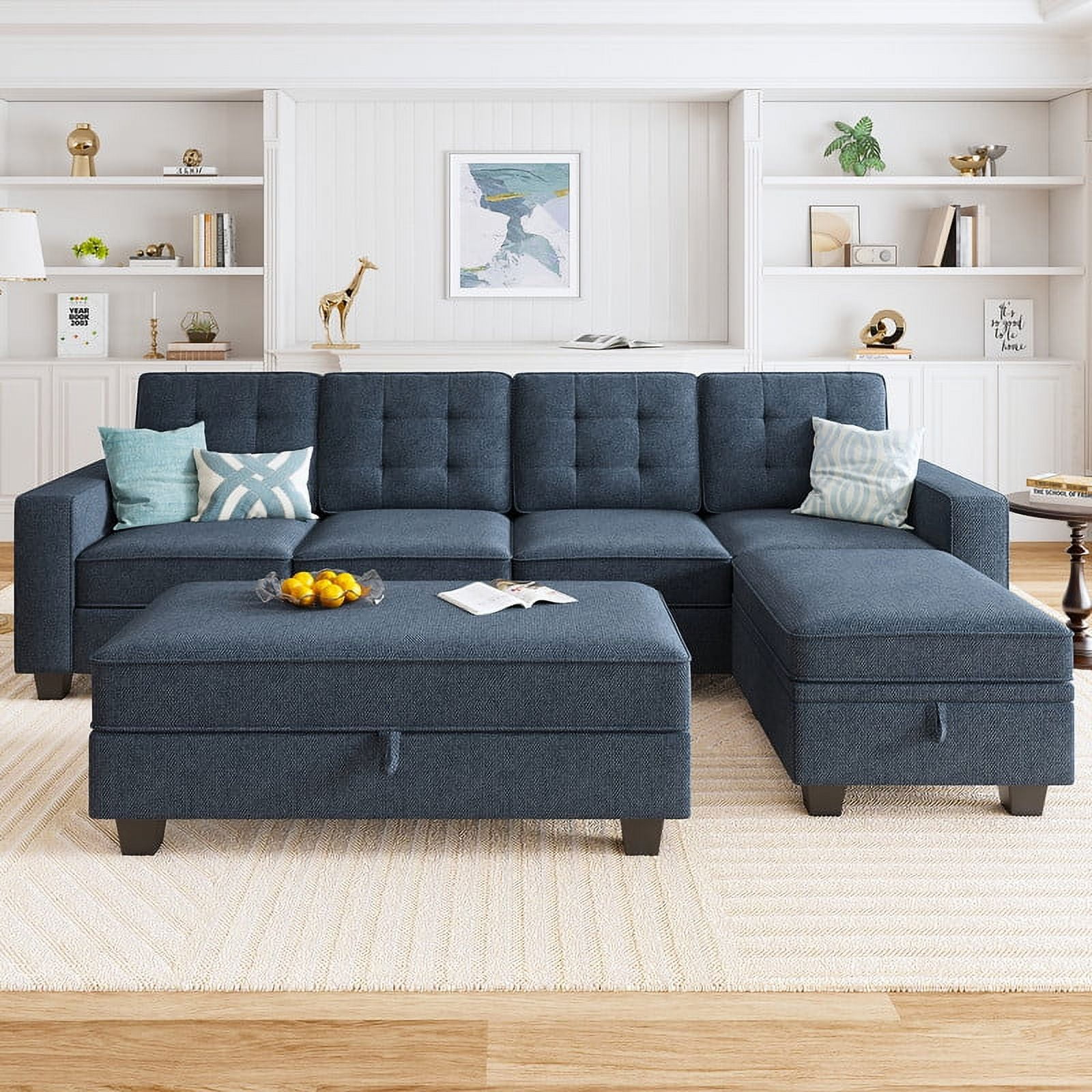 HONBAY Convertible Sectional Storage Sofa with Reversible Chaise, Dark