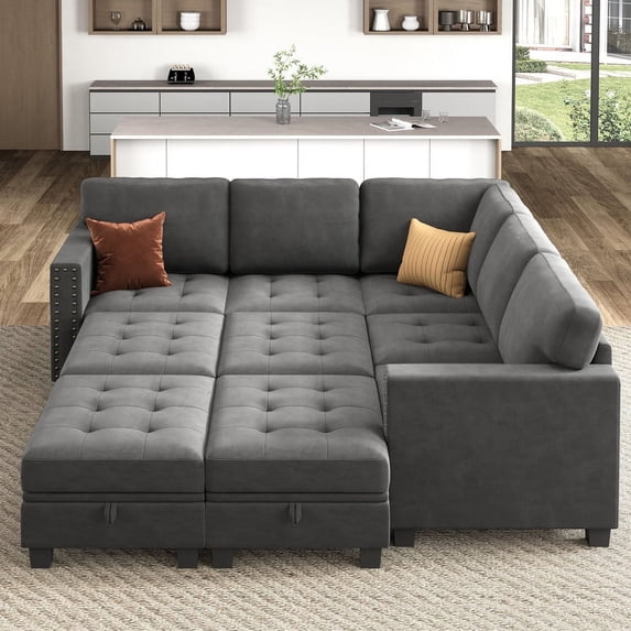 HONBAY Modern 100% Polyester Fiber Reclining Convertible Sleeper Sofa Bed, Grey