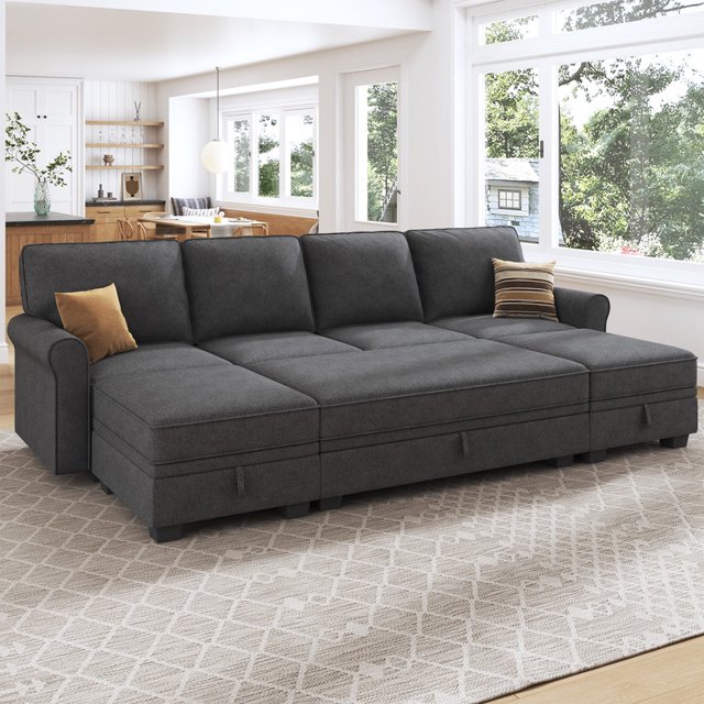HONBAY 4Seater Convertible Sectional Sofa Bed with BuiltIn Storage