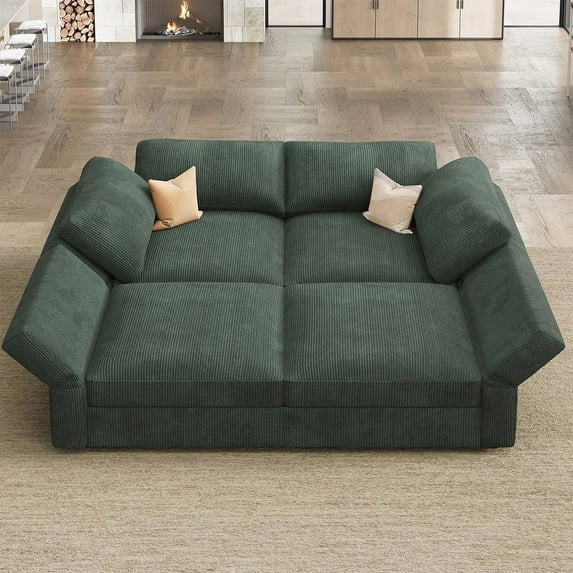 HONBAY Corduroy Oversized Sofa Bed Modular Sectional Sleeper Sofa with Storage for Living Room, Green