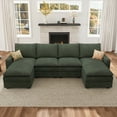thumbnail image 1 of Marrber Cozy Corduroy Sectional Sofa Bed, 4-Seat U-Shaped Cloud Couch Deep Seat with Double Movable Chaises for Living Room, Green, 1 of 10