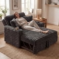thumbnail image 1 of Marrber Gray Plush Sofa 52” 3-in-1 Convertible Pull-Out Sofa Bed Sleeper Loveseat with Reclining Backrest, Built-in Cup Holders, Corduroy Upholstered Sofa for Small Space, 1 of 10