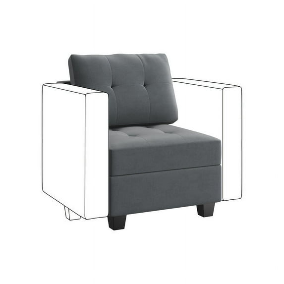 HONBAY Middle Seat Module for Velvet Modular Sectioanl Sofa, Accent Armless Chair with Storage, Bluish Grey