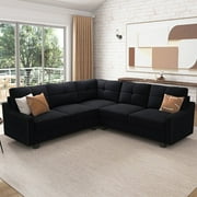 HONBAY Modern Convertible Sectional Sofa Velvet Corner Sofa Couch for Living Room in Black