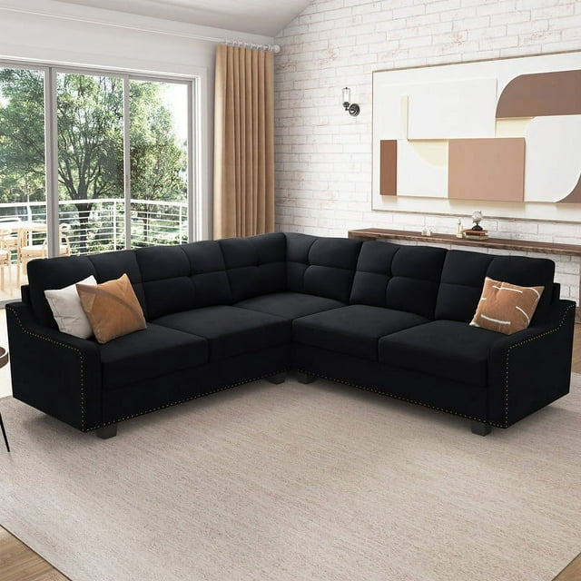 HONBAY Modern Convertible Fabric Sectional Sofa with Storage, Velvet Corner Couch for Small