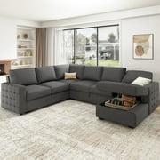 HONBAY Modern Convertible Sleeper Corner Sofa Couch Pull-Out Bed with Storage Chaise, Light Gray