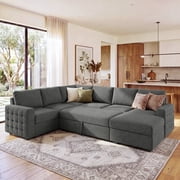 Marrber Convertible Sectional Sleeper Sofa U-Shaped Corner Couch Lift Pull-Out with Storage for Living Room, Light Gray
