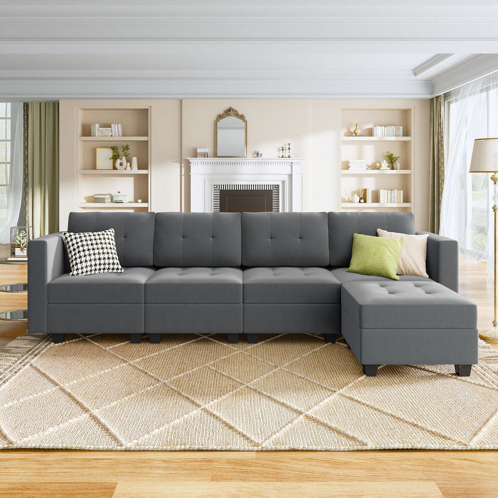 HONBAY Modern Convertible Sofa with Storage Space, LShaped Sofa for