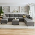 HONBAY Convertible Velvet Grey Sectional Sofa U Shaped Storage Sofa