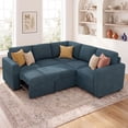 thumbnail image 1 of Marrber Modern Corduroy L-Shaped Sectional Sleeper Sofa, Modular Design with Pull-Out Bed and Storage, Blue, 1 of 9