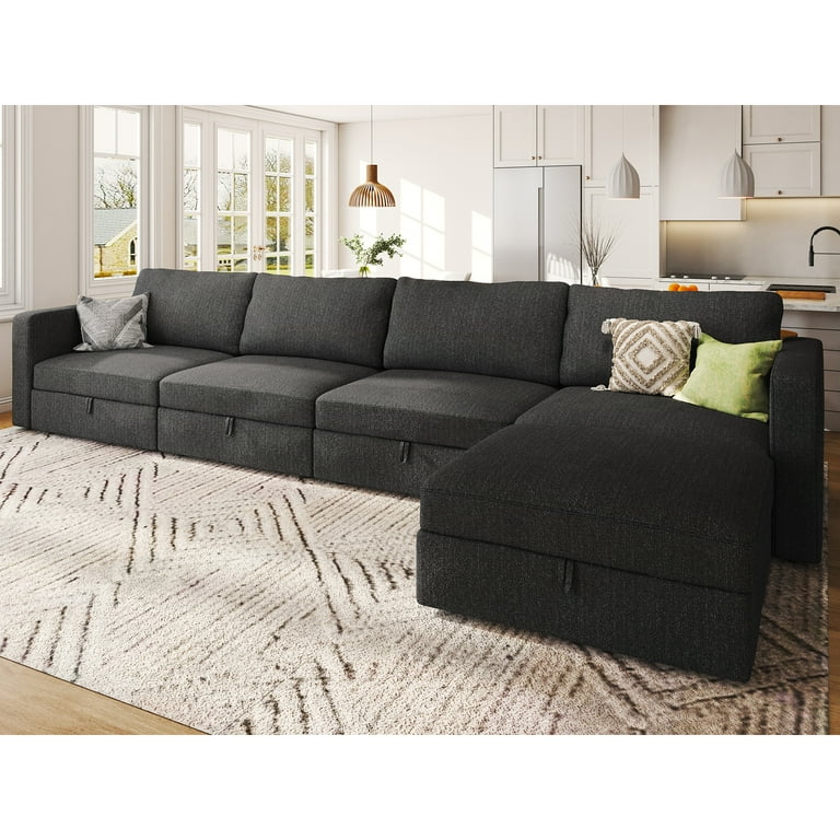 HONBAY Modern Linen Fabric Grey Modular Sectional Sofa Couch with
