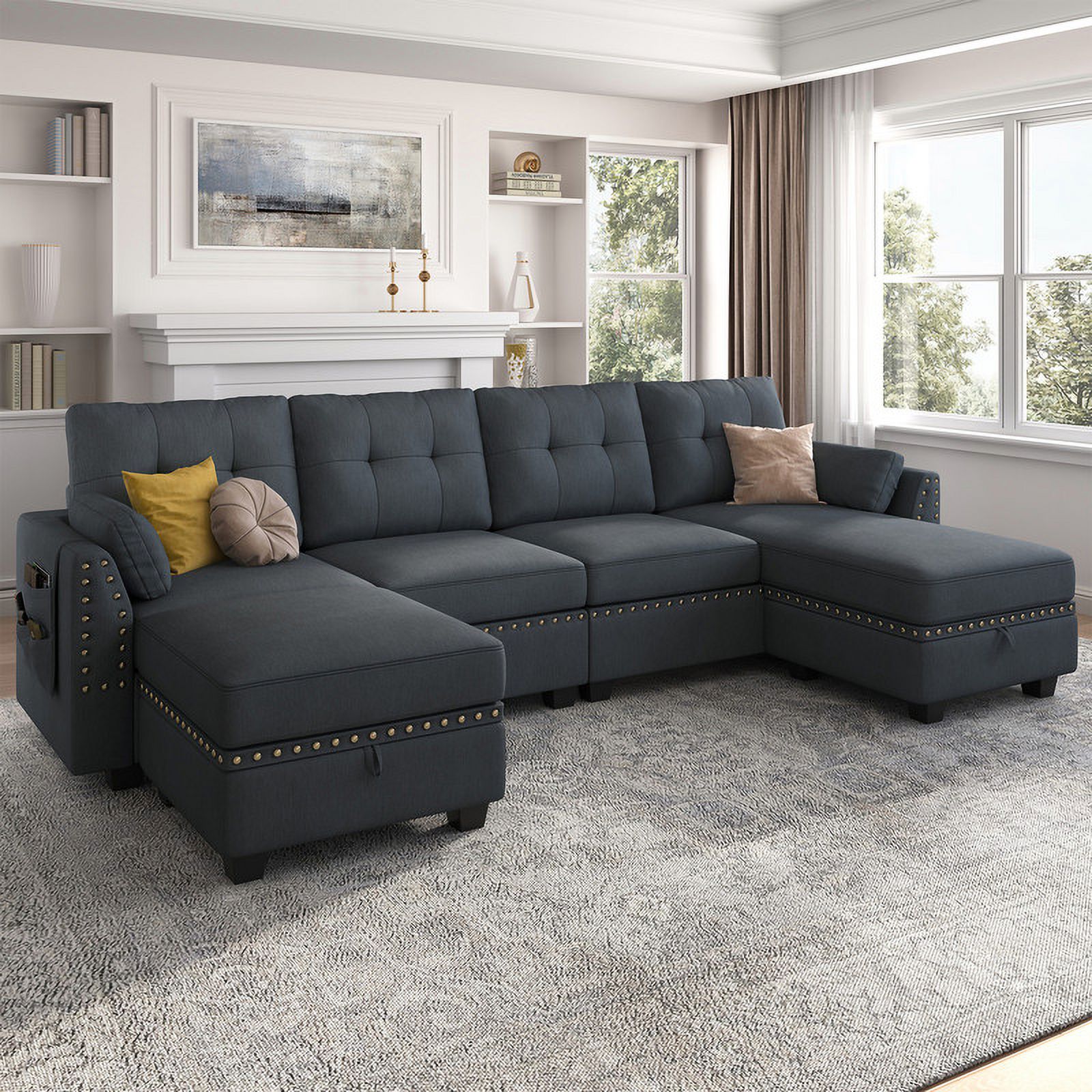 HONBAY Reversible Sectional Sofa for Living Room LShape Couch 4seat Sofas Sectional for