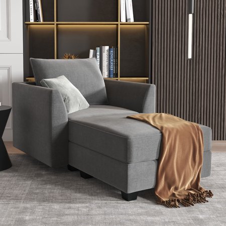 HONBAY Modern Polyester Fabric Accent Chair with Storage Ottoman for Bedroom, Living Room, Studio, Gray