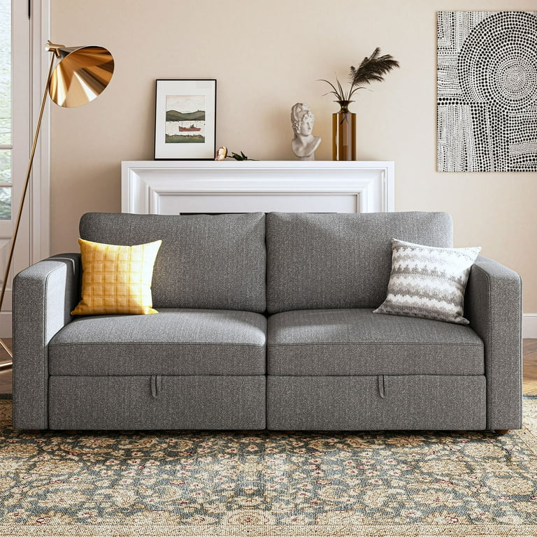 HONBAY Modern Sectional Loveseat with Double Chaise and Storage Seats Light Grey