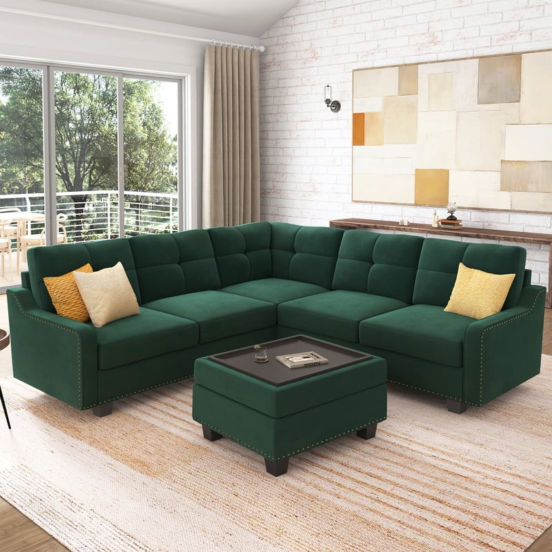 HONBAY Modern Sectional Sofa Set Velvet L Shaped Corner Couch 4 Seater