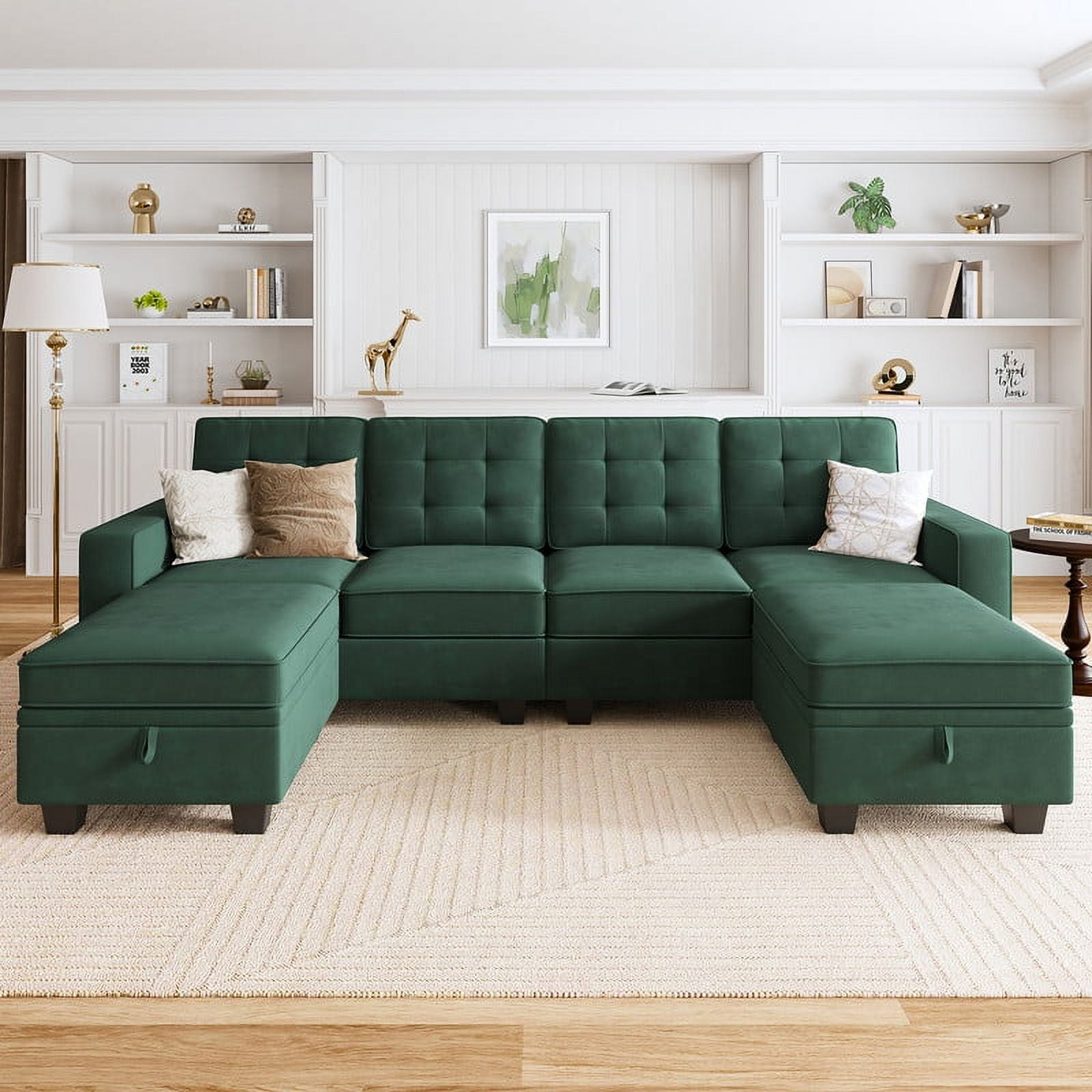 HONBAY Modern Sectional Sofa with Storage Ottomans and Reversible