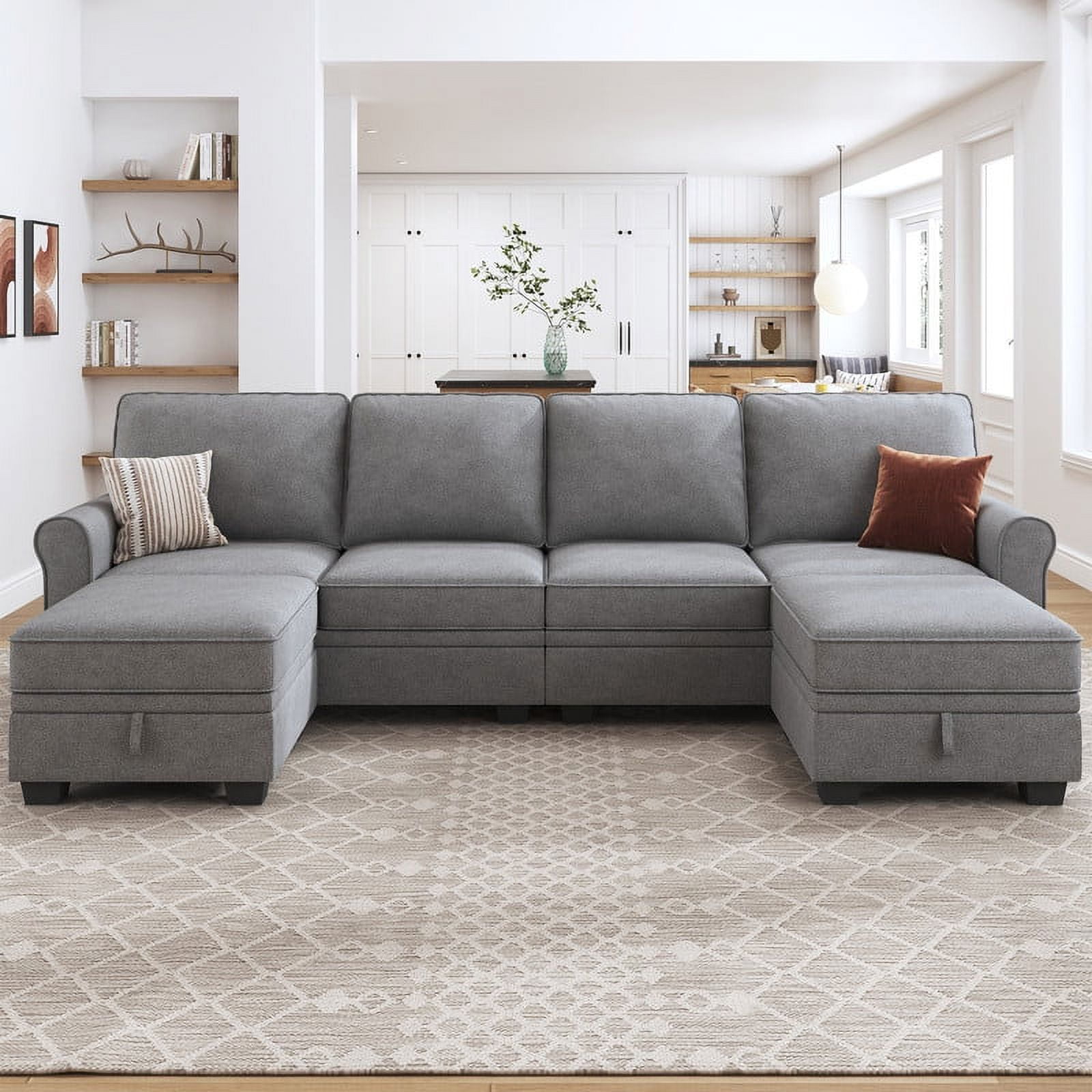 HONBAY Oversized UShaped Sectional Sofa Couch with Storage Ottomans