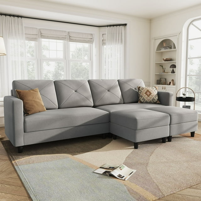 HONBAY Modern LShaped Fabric Sectional Sofa with Storage, Tufted Back