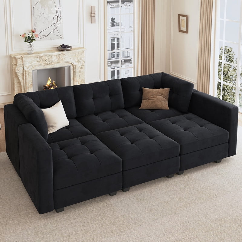 HONBAY Modern Tufted Convertible Sofa Bed Couch Set for Living Room ...