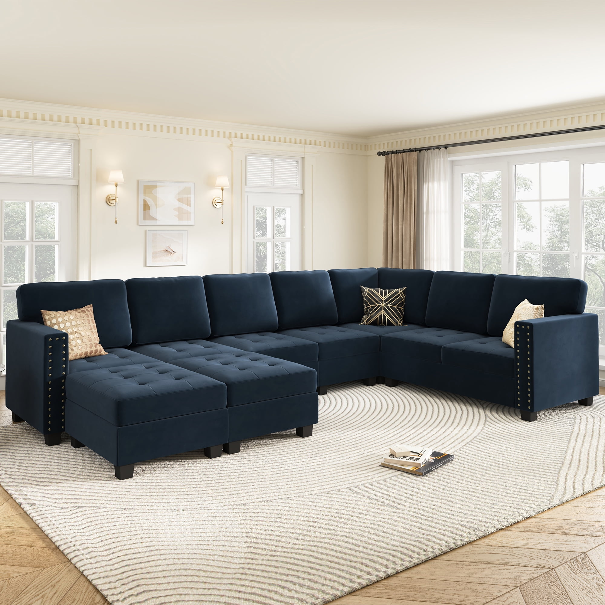 Tufted blue sectional discount