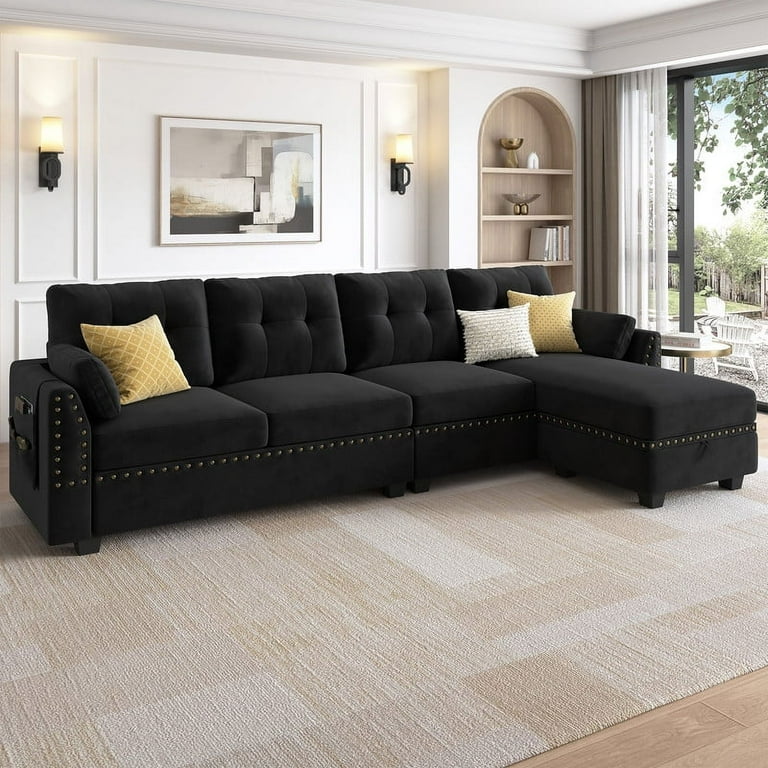 Black couch l shape discount