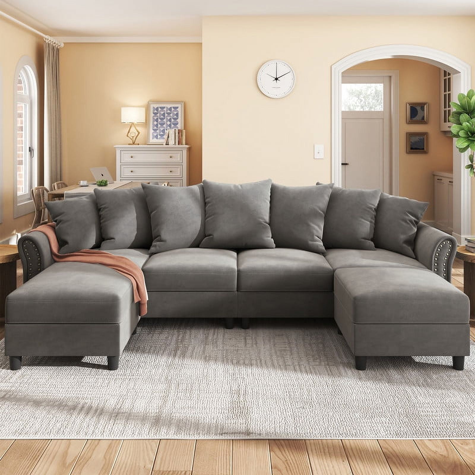 HONBAY Modern Velvet Sectional Sofa L/U Shaped Sofa Couch for Living Room Furniture Sets , Dull