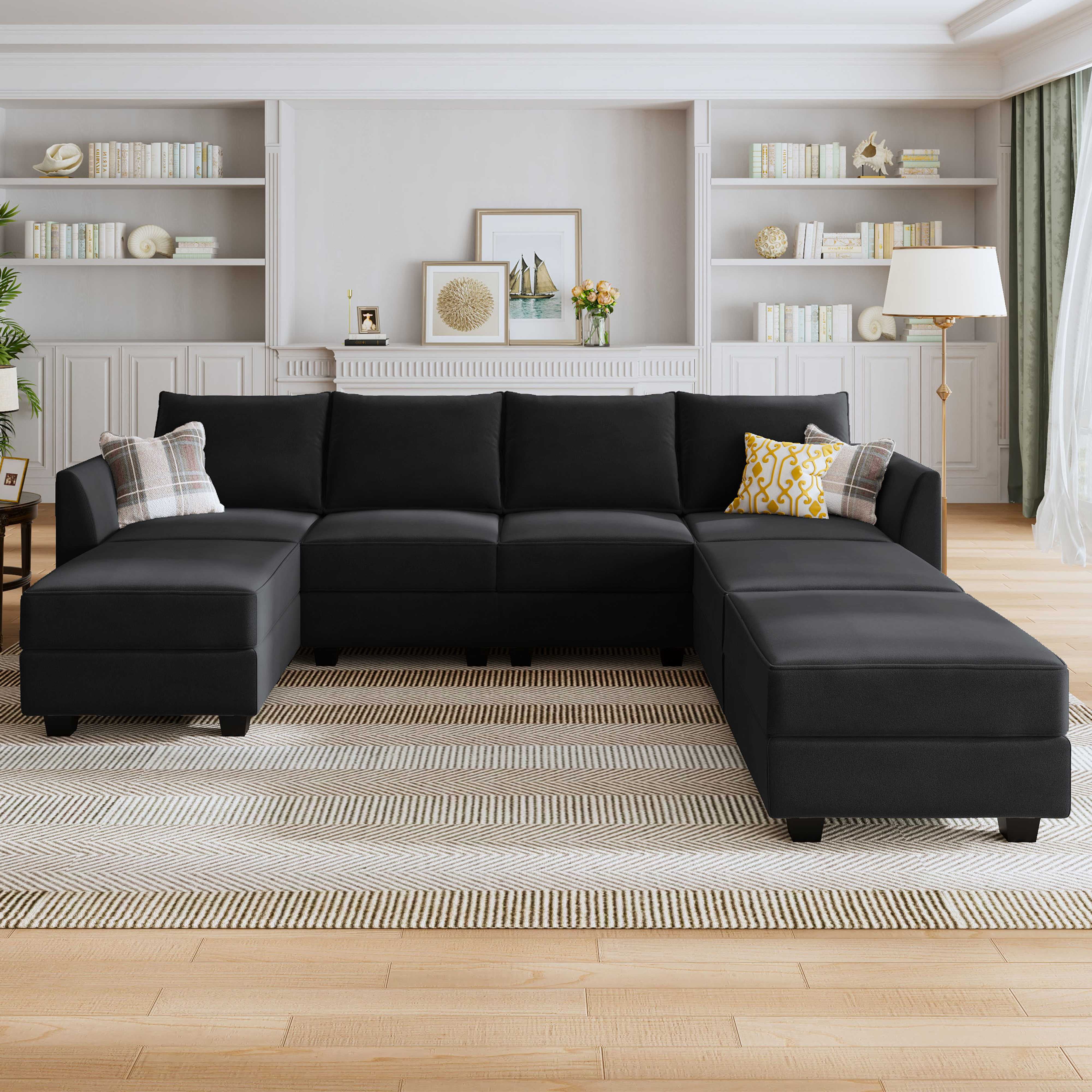 HONBAY Modular Sectional U-Shaped Sofa Couch with Storage Ottomans ...