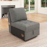 HONBAY Modular Pull-out Sleeper Storage Sofa, Single Seat, Grey