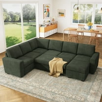 Marrber Modular Sectional Sleeper Sofa with Pull Out Bed, Corduroy Sectional Couch with Storage, U Shaped Couches for Living Room, Green