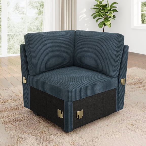 HONBAY Corner Seat Module for Modular Sectional Sleeper Sofa, Corduroy Blue