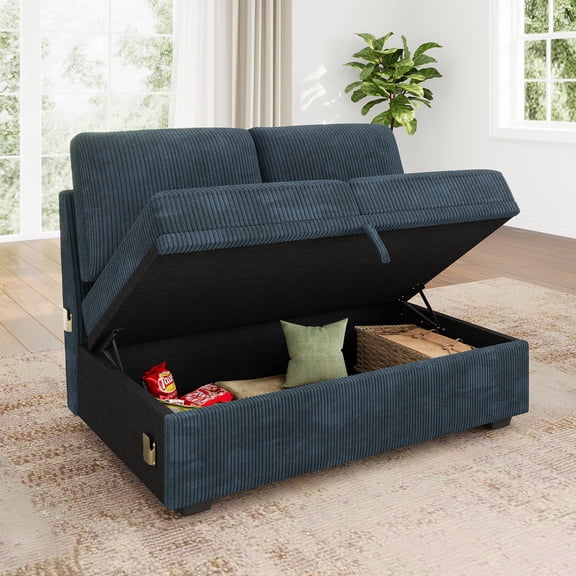 HONBAY Storage Loveseat for Modular Sectional Sleeper Sofa, Corduroy Blue