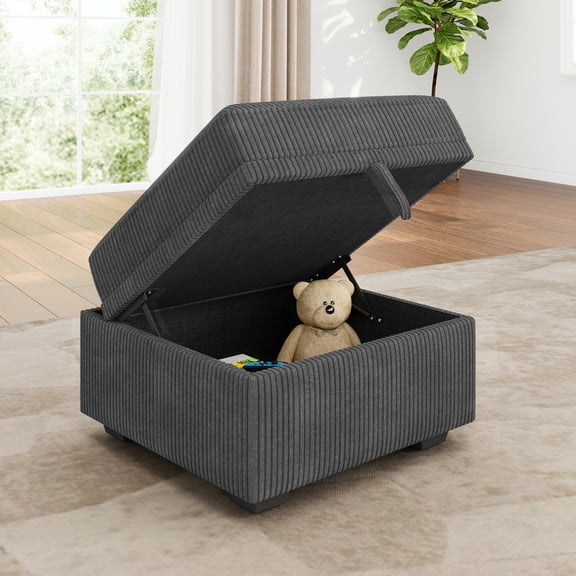 HONBAY Modular Sectional Sleeper Storage Sofa, Ottoman, Corduroy Grey